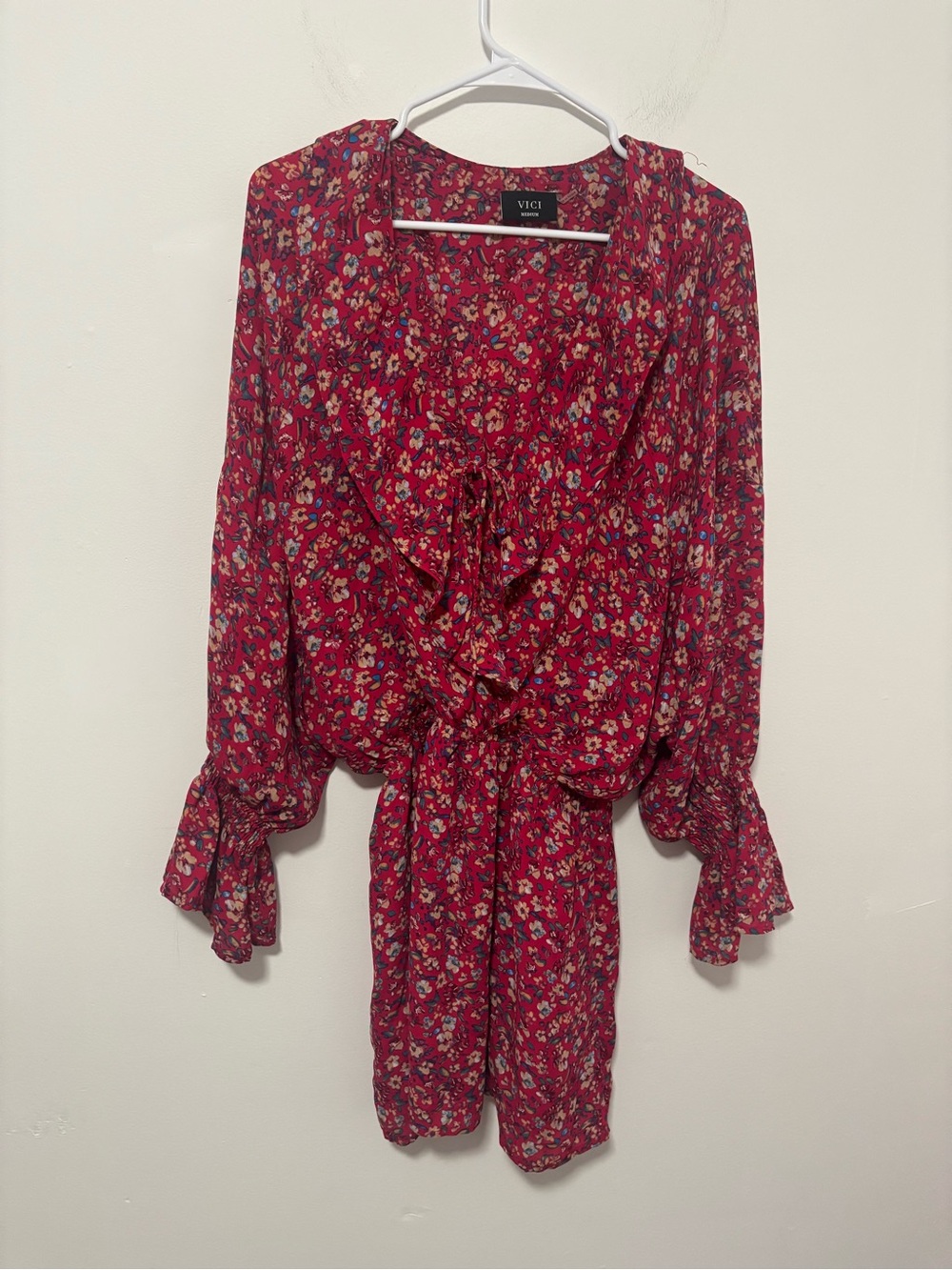 VICI boho gathered waist balloon sleeve dress